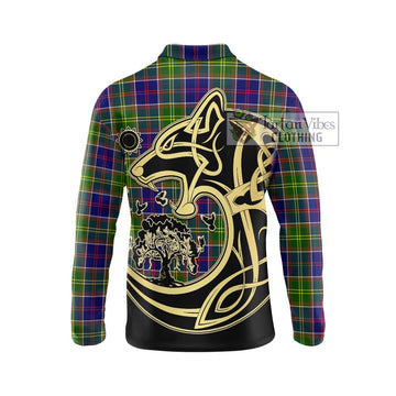 Arnott Tartan Long Sleeve Polo Shirt with Family Crest Celtic Wolf Style - Tartan Vibes Clothing