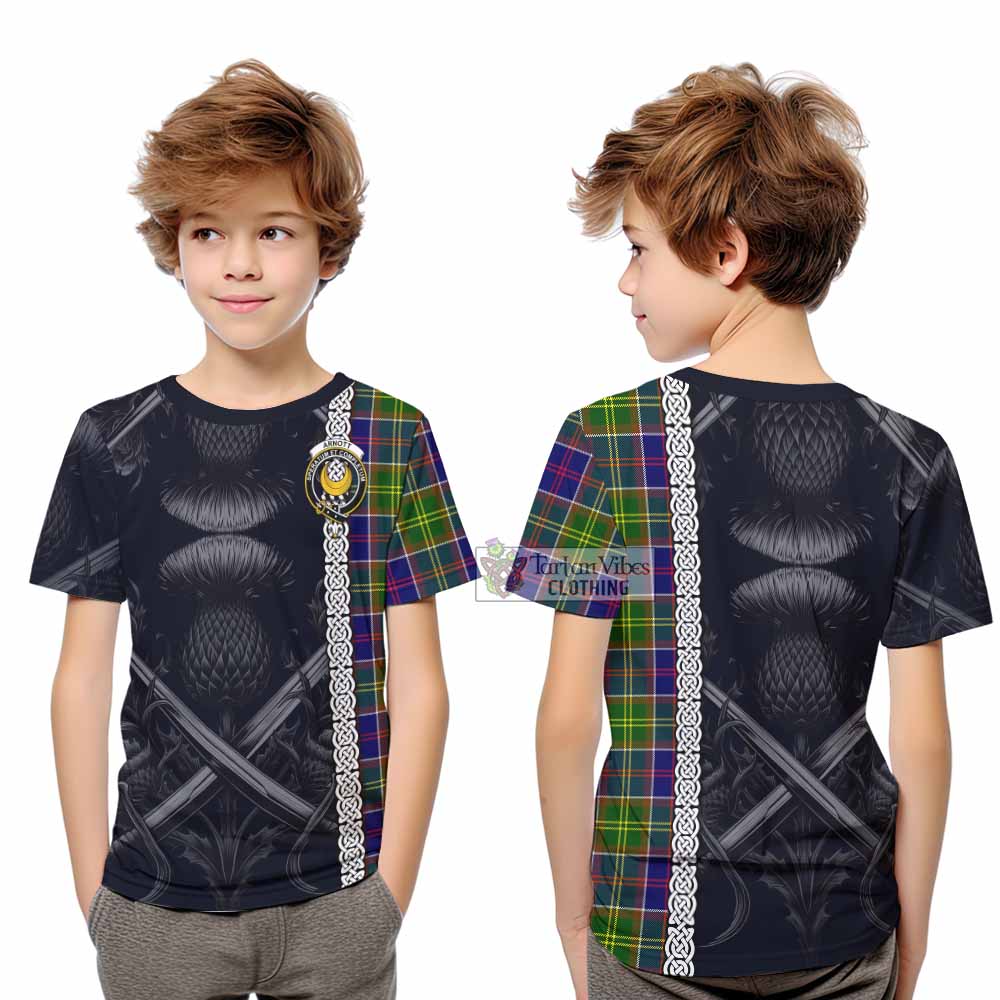 Arnott Tartan Kid T-Shirt with Family Crest Cross Sword Thistle Celtic Vibes - Tartan Vibes Clothing