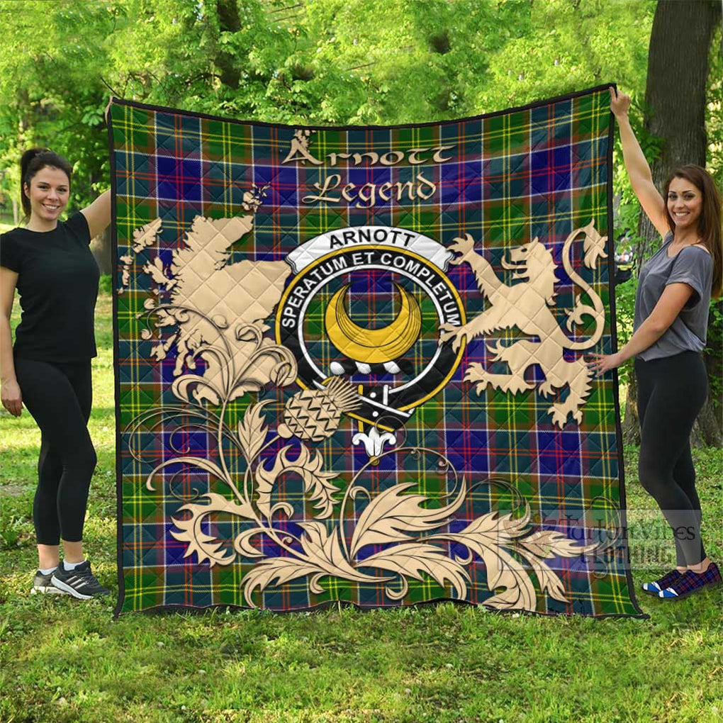 Tartan Vibes Clothing Arnott Tartan Quilt with Family Crest and Scottish Symbol Style