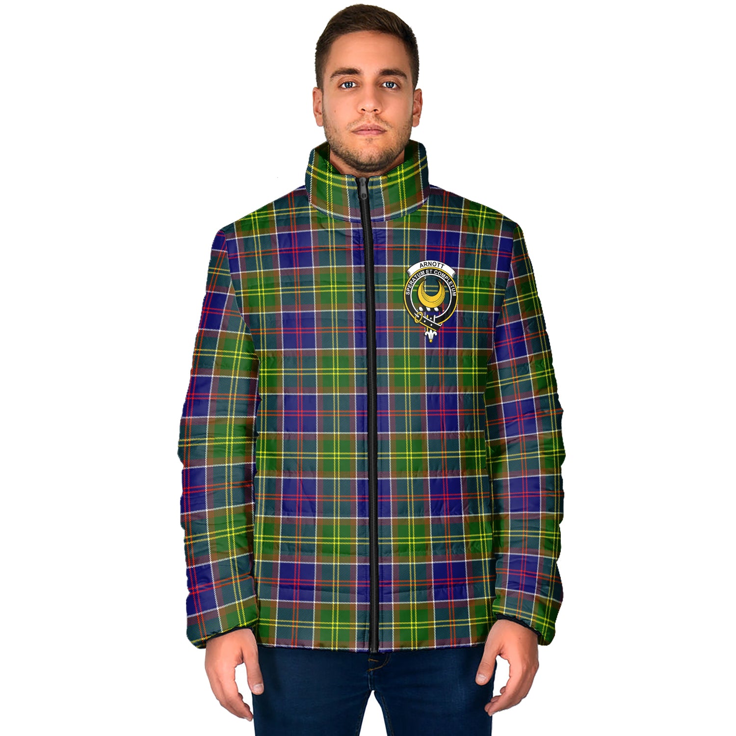 Arnott Tartan Padded Jacket with Family Crest - Tartan Vibes Clothing