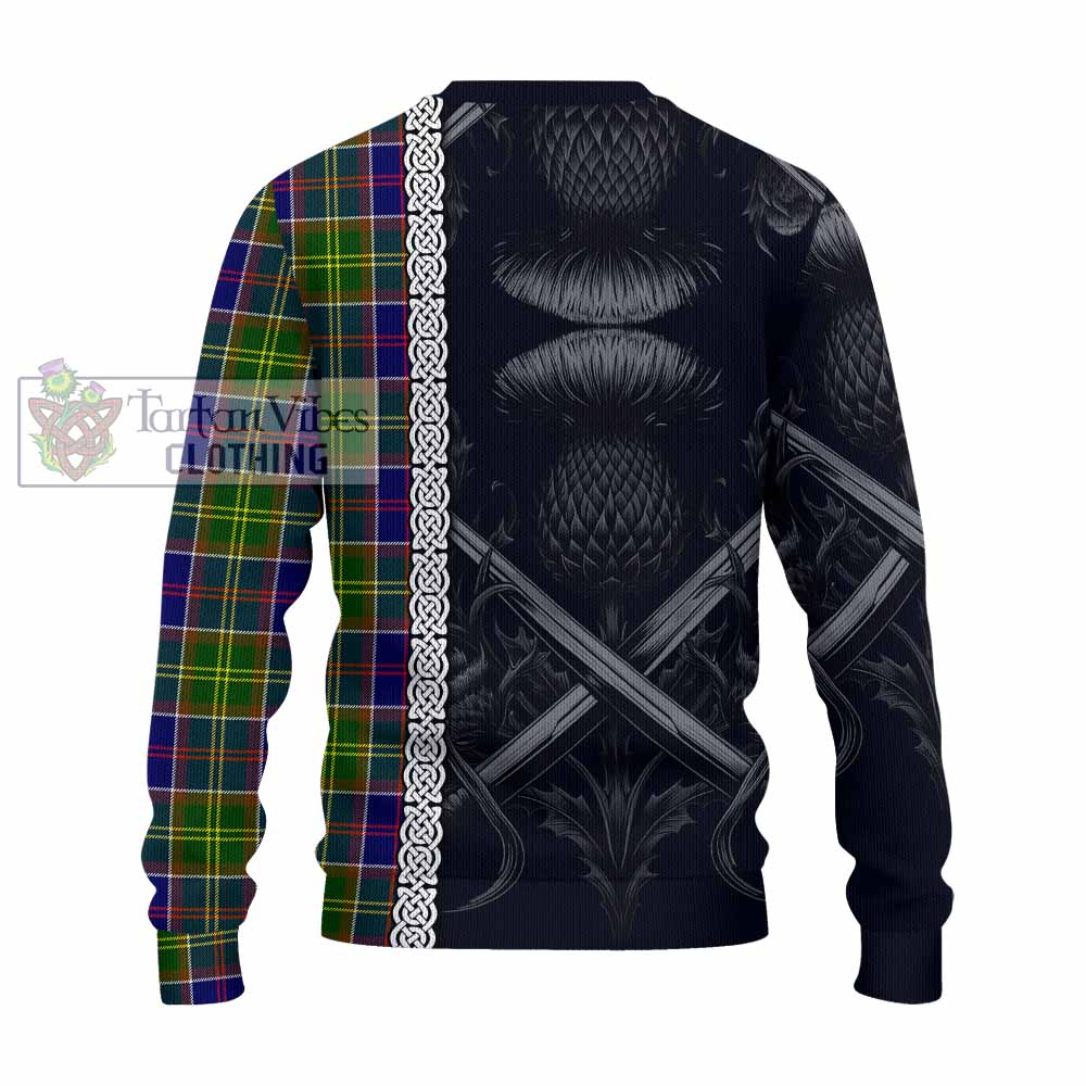 Arnott Tartan Knitted Sweater with Family Crest Cross Sword Thistle Celtic Vibes - Tartan Vibes Clothing