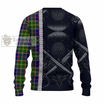 Arnott Tartan Knitted Sweater with Family Crest Cross Sword Thistle Celtic Vibes - Tartan Vibes Clothing
