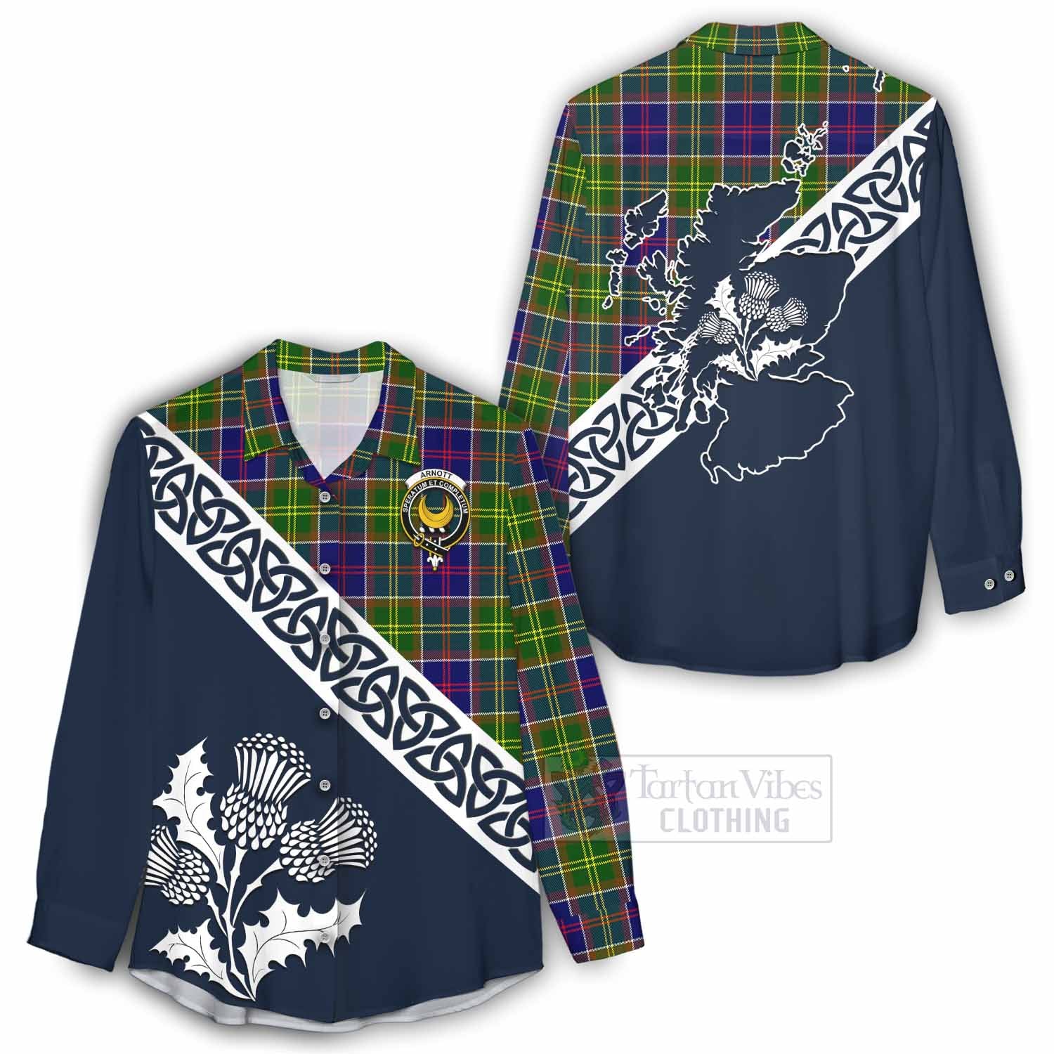 Arnott Tartan Women's Casual Shirt Featuring Thistle and Scotland Map - Tartan Vibes Clothing