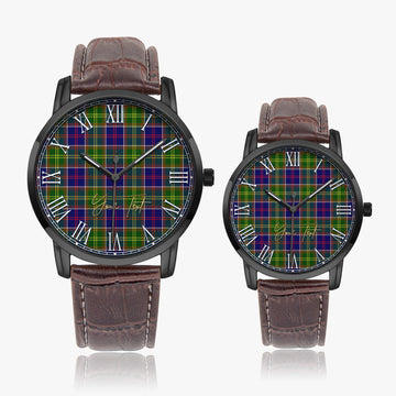 Arnott Tartan Personalized Your Text Leather Trap Quartz Watch Wide Type Black Case With Brown Leather Strap - Tartanvibesclothing
