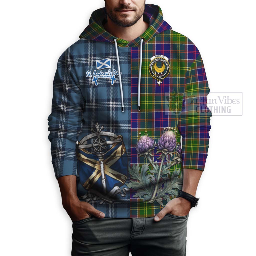 Arnott Tartan Hoodie Happy St. Andrew's Day Half Tartan Style - Tartan Vibes Clothing