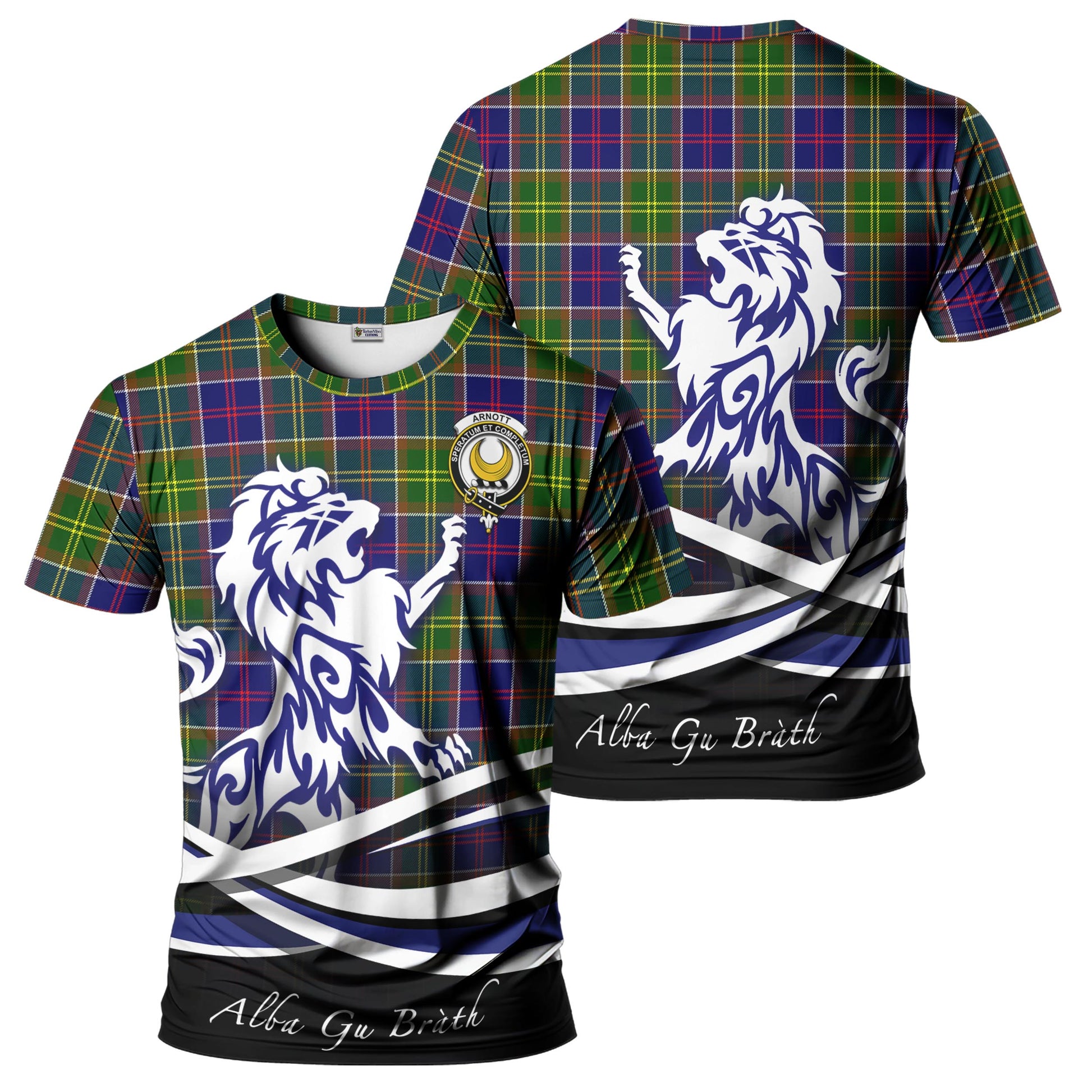 Arnott Tartan T-Shirt with Alba Gu Brath Regal Lion Emblem - Tartan Vibes Clothing
