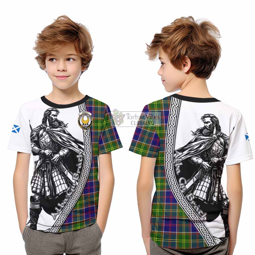 Arnott Tartan Clan Crest Kid T-Shirt with Highlander Warrior Celtic Style - Tartan Vibes Clothing