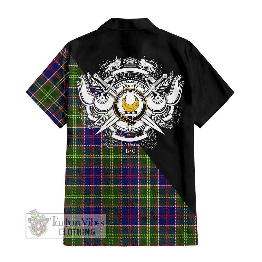 Arnott Tartan Hawaiian Shirt with Family Crest and Military Logo Style - Tartan Vibes Clothing