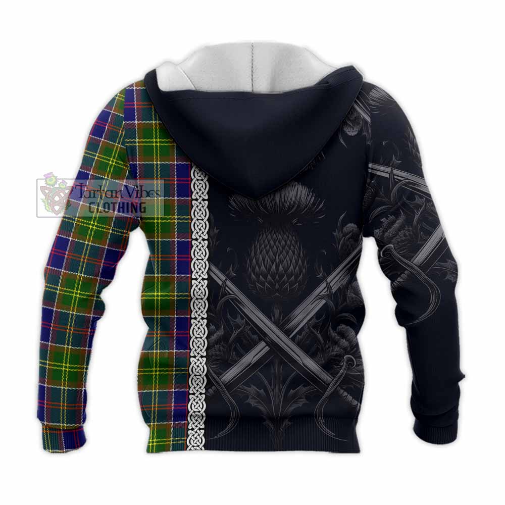 Arnott Tartan Knitted Hoodie with Family Crest Cross Sword Thistle Celtic Vibes - Tartan Vibes Clothing