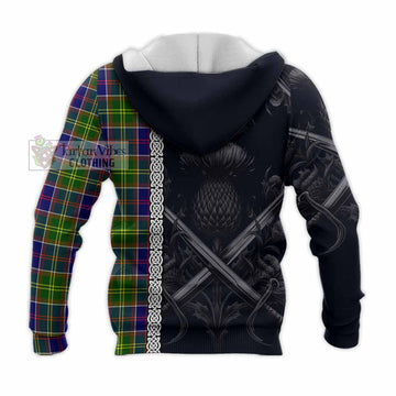 Arnott Tartan Knitted Hoodie with Family Crest Cross Sword Thistle Celtic Vibes - Tartan Vibes Clothing