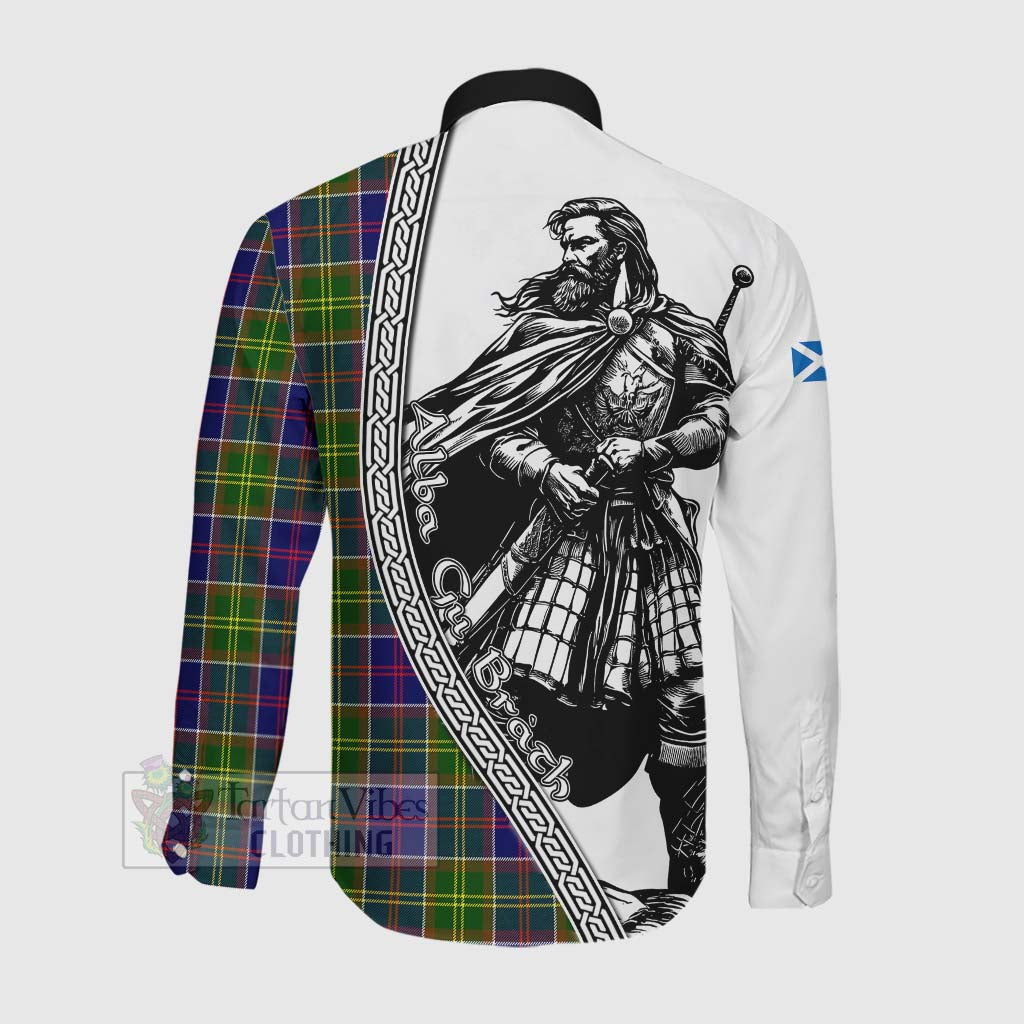 Arnott Tartan Clan Crest Long Sleeve Button Shirt with Highlander Warrior Celtic Style Men's Shirt - Tartan Vibes Clothing