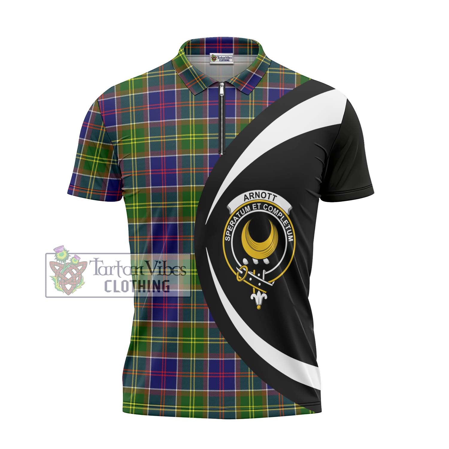Arnott Tartan Zipper Polo Shirt with Family Crest Circle Style - Tartan Vibes Clothing