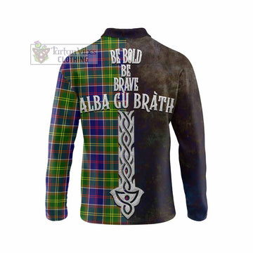 Arnott Tartan Family Crest Long Sleeve Polo Shirt Alba Gu Brath Be Brave Lion Ancient Style - Tartan Vibes Clothing