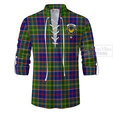 Arnott Tartan Ghillie Kilt Shirt with Family Crest and Bearded Skull Holding Bottles of Whiskey - Tartan Vibes Clothing