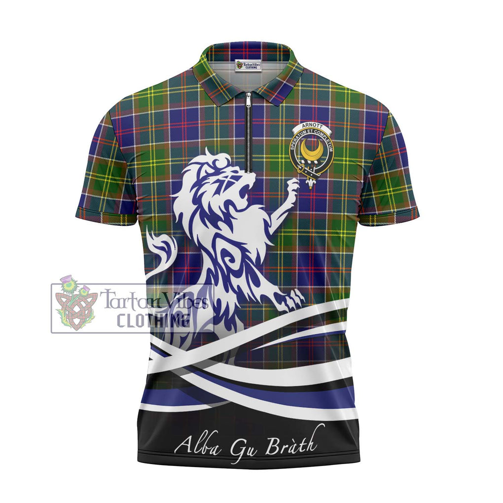 Arnott Tartan Zipper Polo Shirt with Alba Gu Brath Regal Lion Emblem - Tartan Vibes Clothing