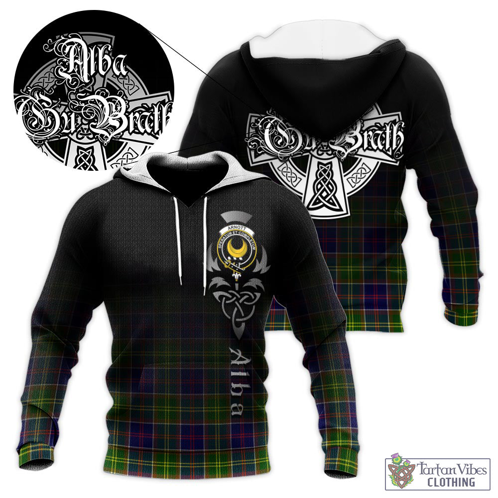 Tartan Vibes Clothing Arnott Tartan Knitted Hoodie Featuring Alba Gu Brath Family Crest Celtic Inspired