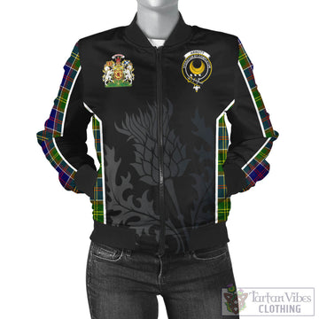 Tartan Vibes Clothing Arnott Tartan Bomber Jacket with Family Crest and Scottish Thistle Vibes Sport Style