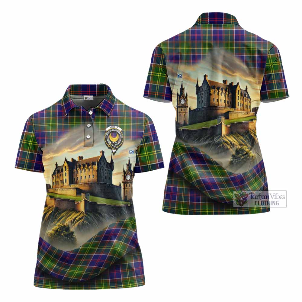 Arnott Tartan Family Crest Women's Polo Shirt with Scottish Ancient Castle Style - Tartan Vibes Clothing
