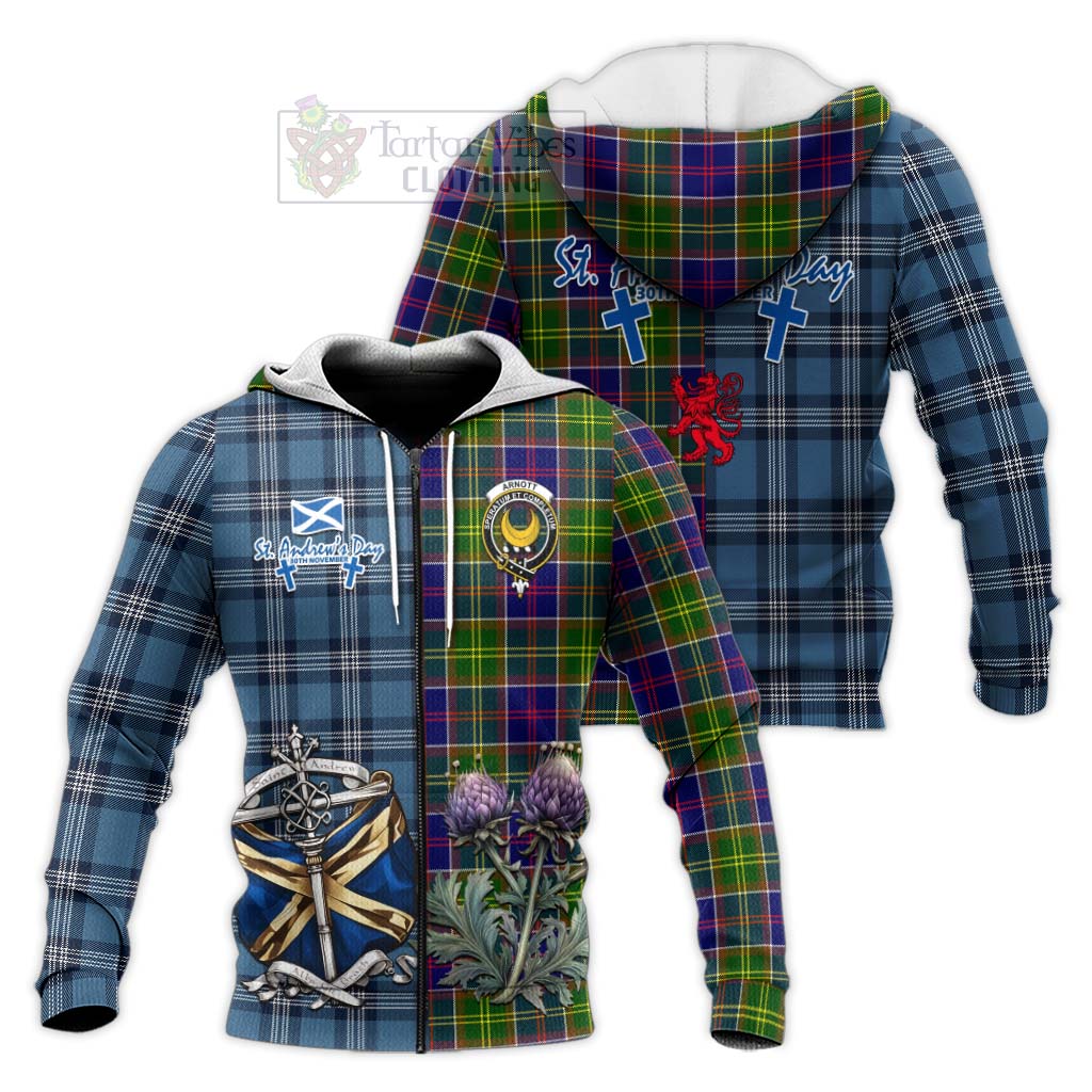 Arnott Tartan Knitted Hoodie Happy St. Andrew's Day Half Tartan Style Unisex Knitted Zip Hoodie - Tartan Vibes Clothing