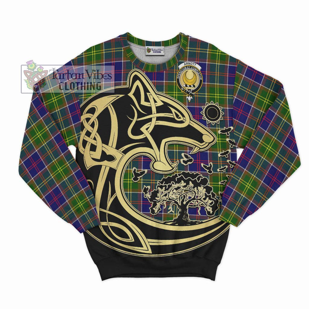 Arnott Tartan Sweatshirt with Family Crest Celtic Wolf Style - Tartan Vibes Clothing