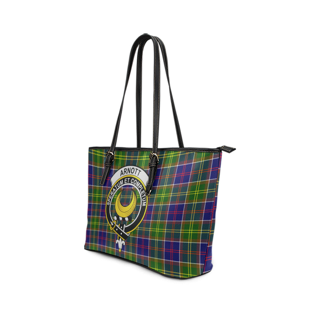 Arnott Tartan Leather Tote Bag with Family Crest - Tartan Vibes Clothing