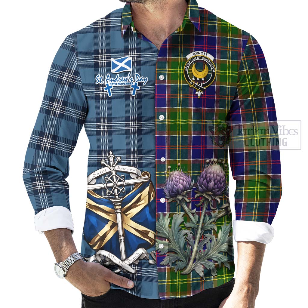 Arnott Tartan Long Sleeve Button Shirt Happy St. Andrew's Day Half Tartan Style - Tartan Vibes Clothing