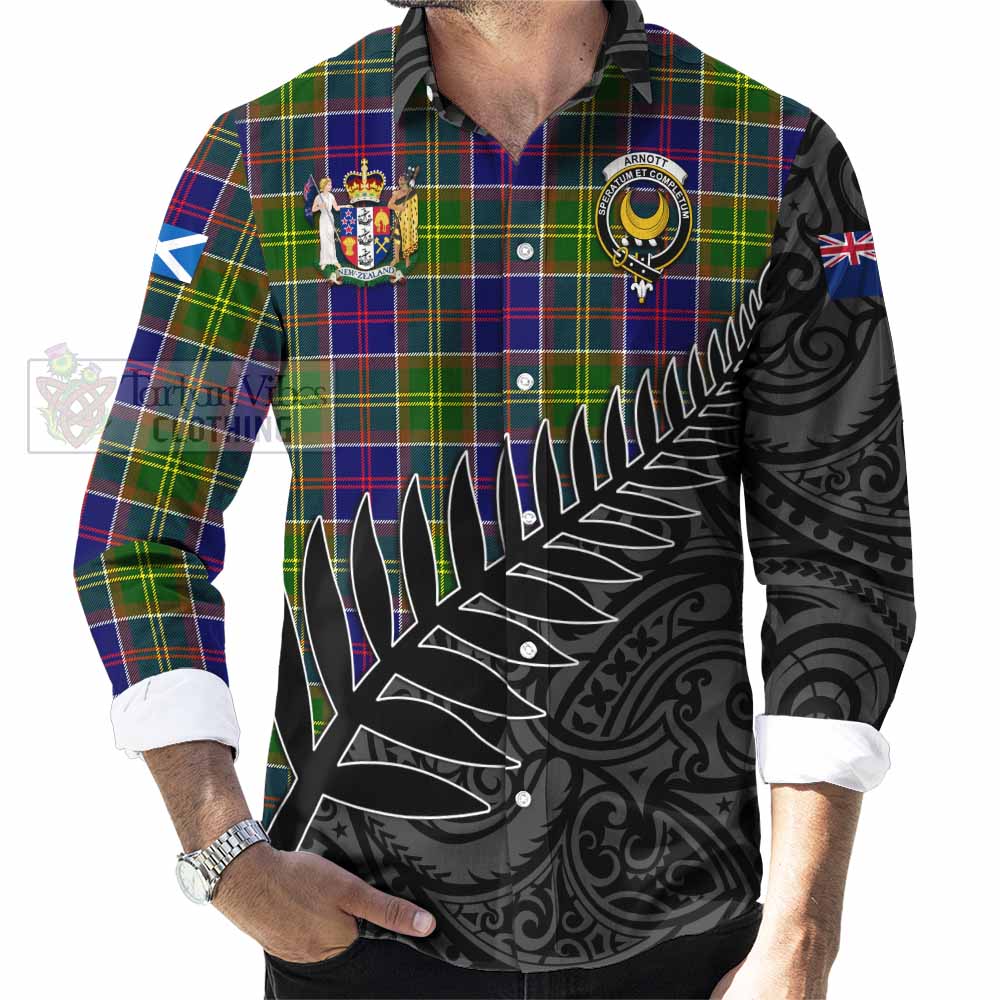 Arnott Crest Tartan Long Sleeve Button Shirt with New Zealand Silver Fern Half Style - Tartan Vibes Clothing