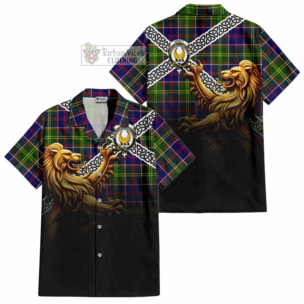 Arnott Crest Tartan Hawaiian Shirt with Golden Lion Emblem Celtic Style - Tartan Vibes Clothing