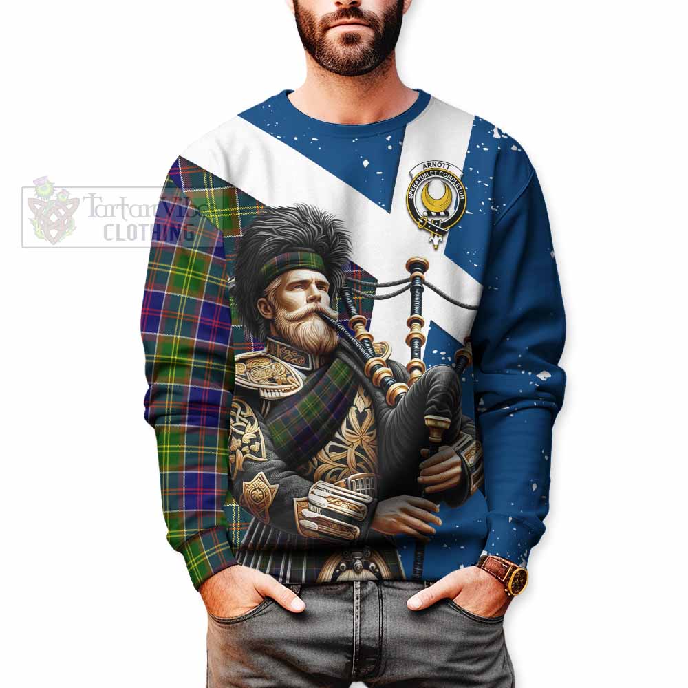 Arnott Tartan Sweatshirt with Family Crest Scottish Bagpiper Vibes - Tartan Vibes Clothing