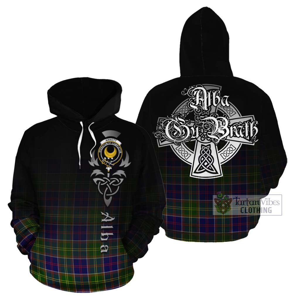 Tartan Vibes Clothing Arnott Tartan Cotton Hoodie Featuring Alba Gu Brath Family Crest Celtic Inspired