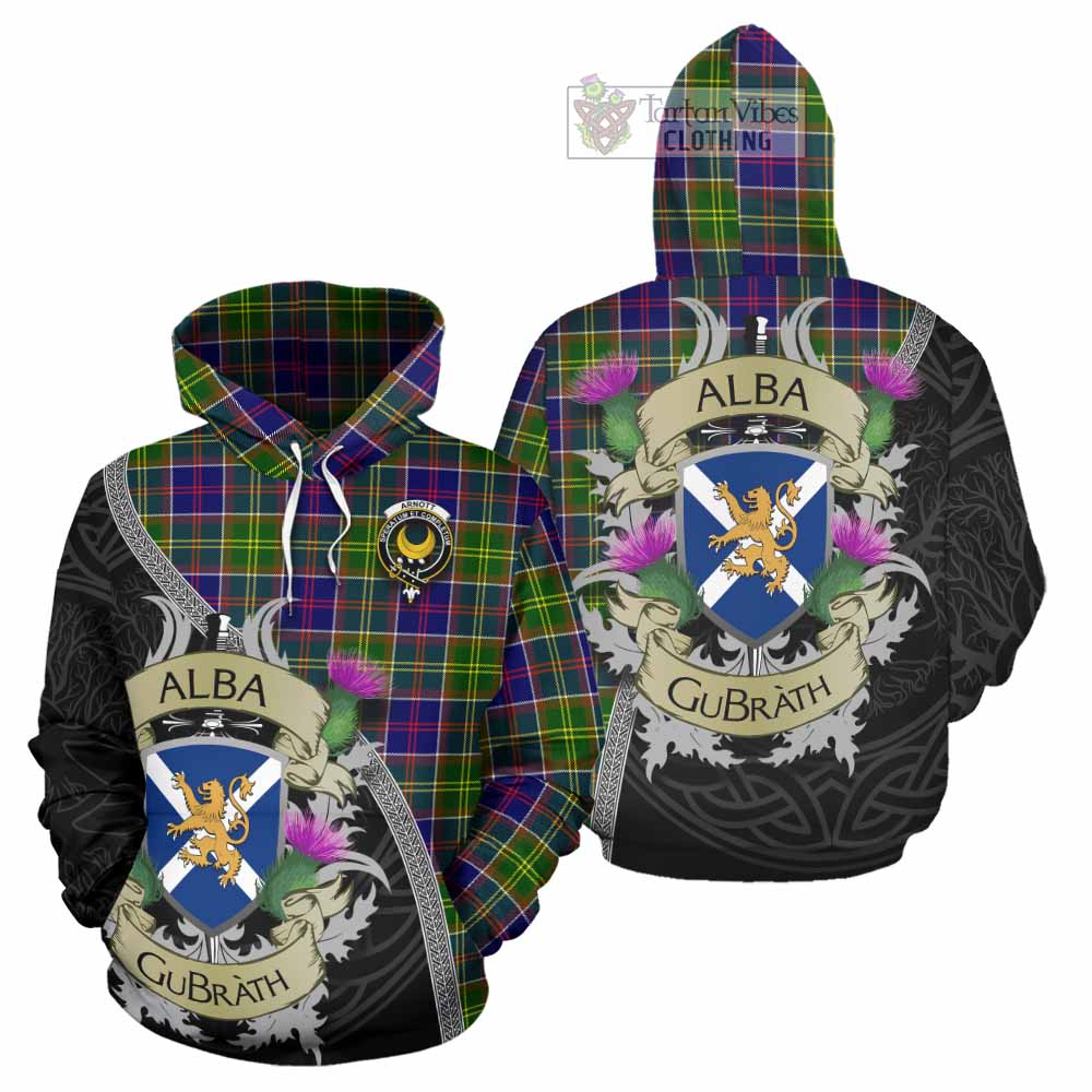 Arnott Tartan Family Crest Hoodie Lion Rampant Royal Thistle Shield Celtic Inspired - Tartan Vibes Clothing