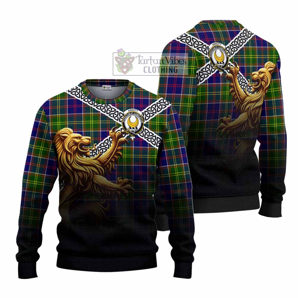 Arnott Crest Tartan Knitted Sweater with Golden Lion Emblem Celtic Style - Tartan Vibes Clothing