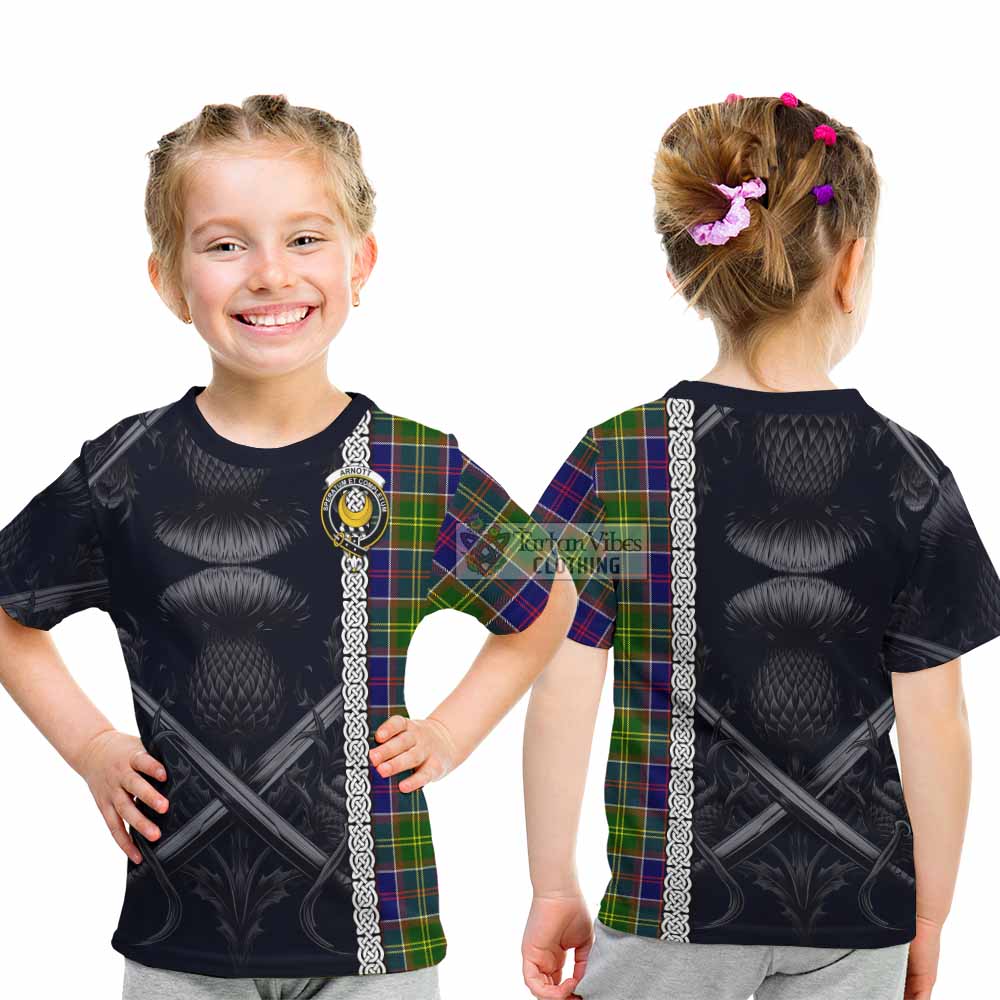 Arnott Tartan Kid T-Shirt with Family Crest Cross Sword Thistle Celtic Vibes - Tartan Vibes Clothing