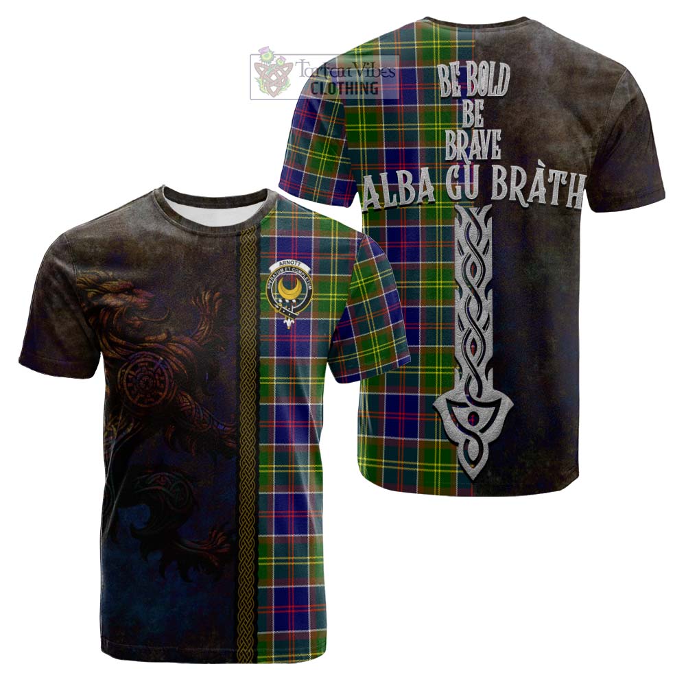 Tartan Vibes Clothing Arnott Tartan Family Crest Cotton T-shirt Alba Gu Brath Be Brave Lion Ancient Style