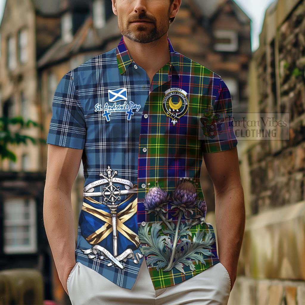 Arnott Tartan Hawaiian Shirt Happy St. Andrew's Day Half Tartan Style - Tartan Vibes Clothing