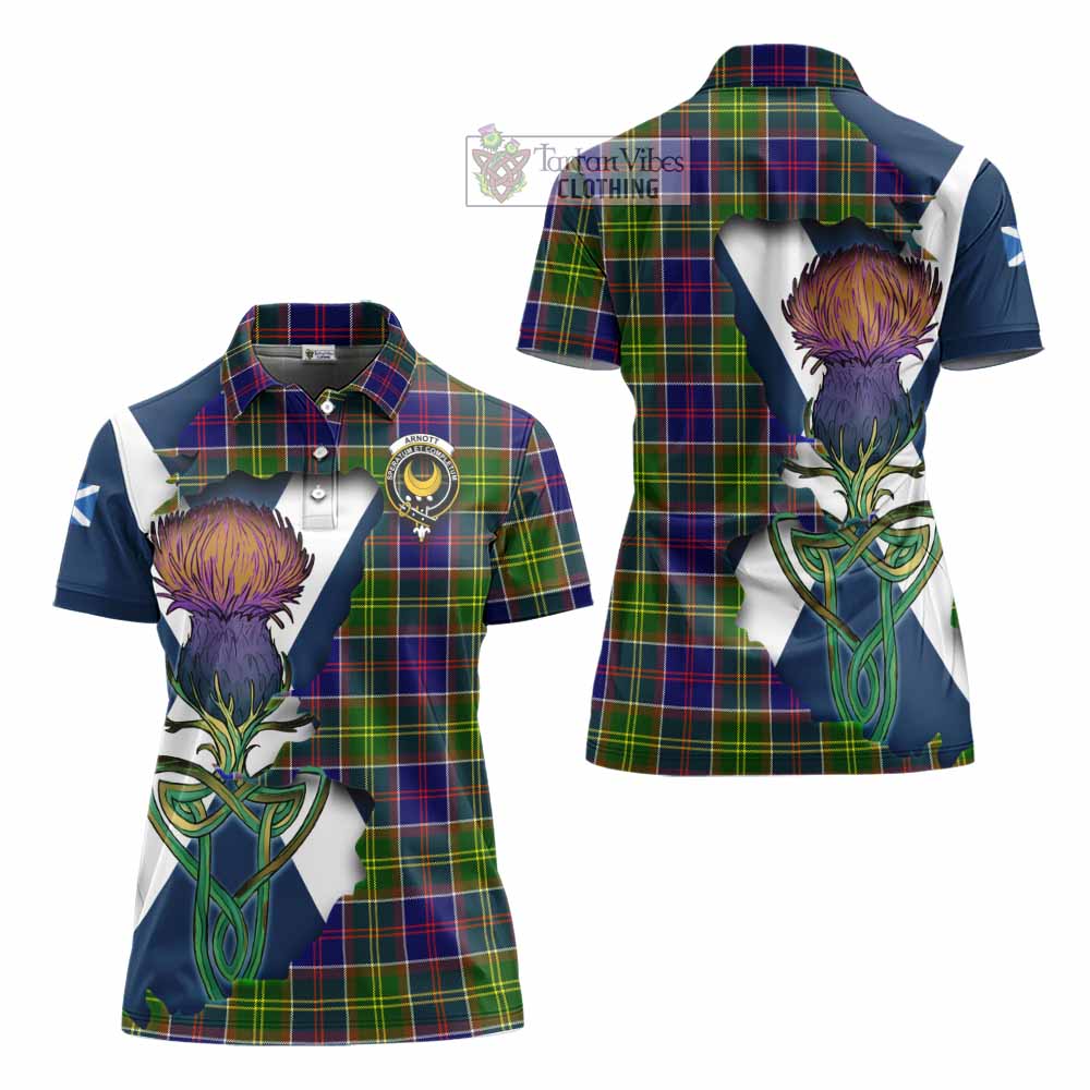 Tartan Vibes Clothing Arnott Tartan Family Crest Women's Polo Shirt Scottish Thistle Celtic Inspired
