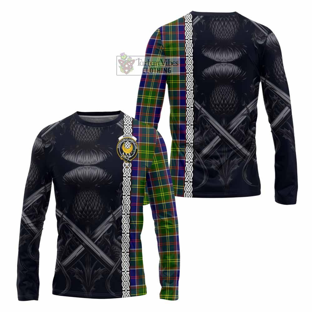 Arnott Tartan Long Sleeve T-Shirt with Family Crest Cross Sword Thistle Celtic Vibes - Tartan Vibes Clothing