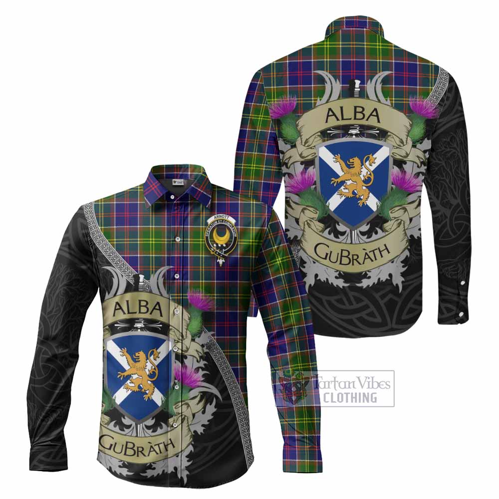 Arnott Tartan Family Crest Long Sleeve Button Shirt Lion Rampant Royal Thistle Shield Celtic Inspired - Tartan Vibes Clothing
