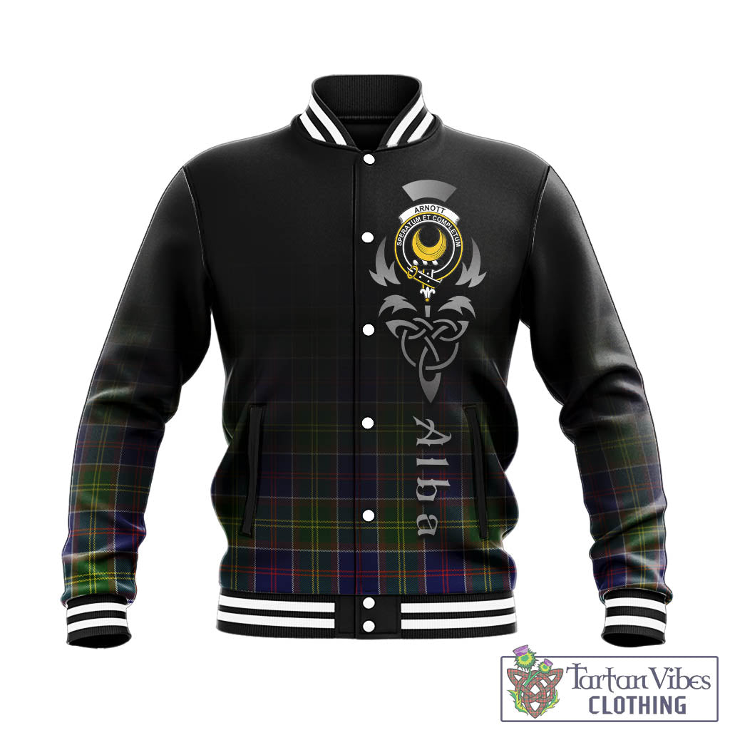 Tartan Vibes Clothing Arnott Tartan Baseball Jacket Featuring Alba Gu Brath Family Crest Celtic Inspired