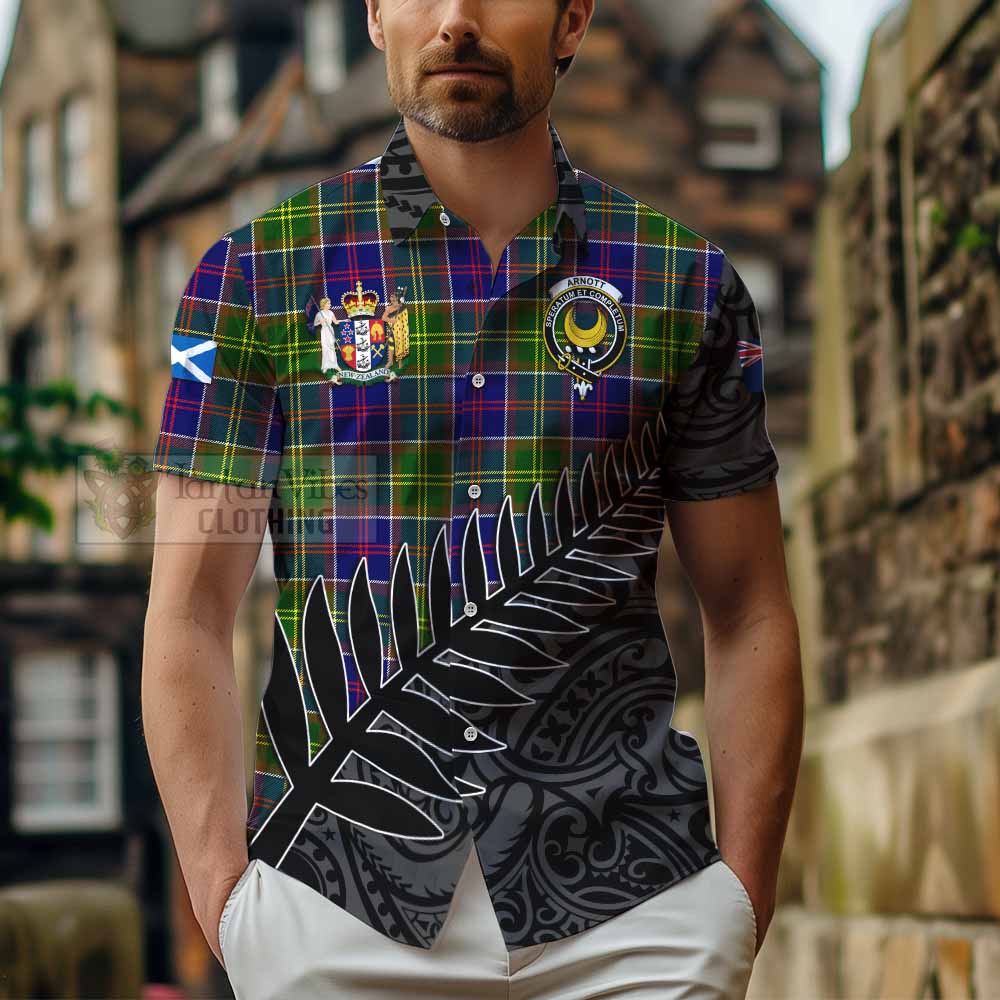 Arnott Crest Tartan Hawaiian Shirt with New Zealand Silver Fern Half Style - Tartan Vibes Clothing