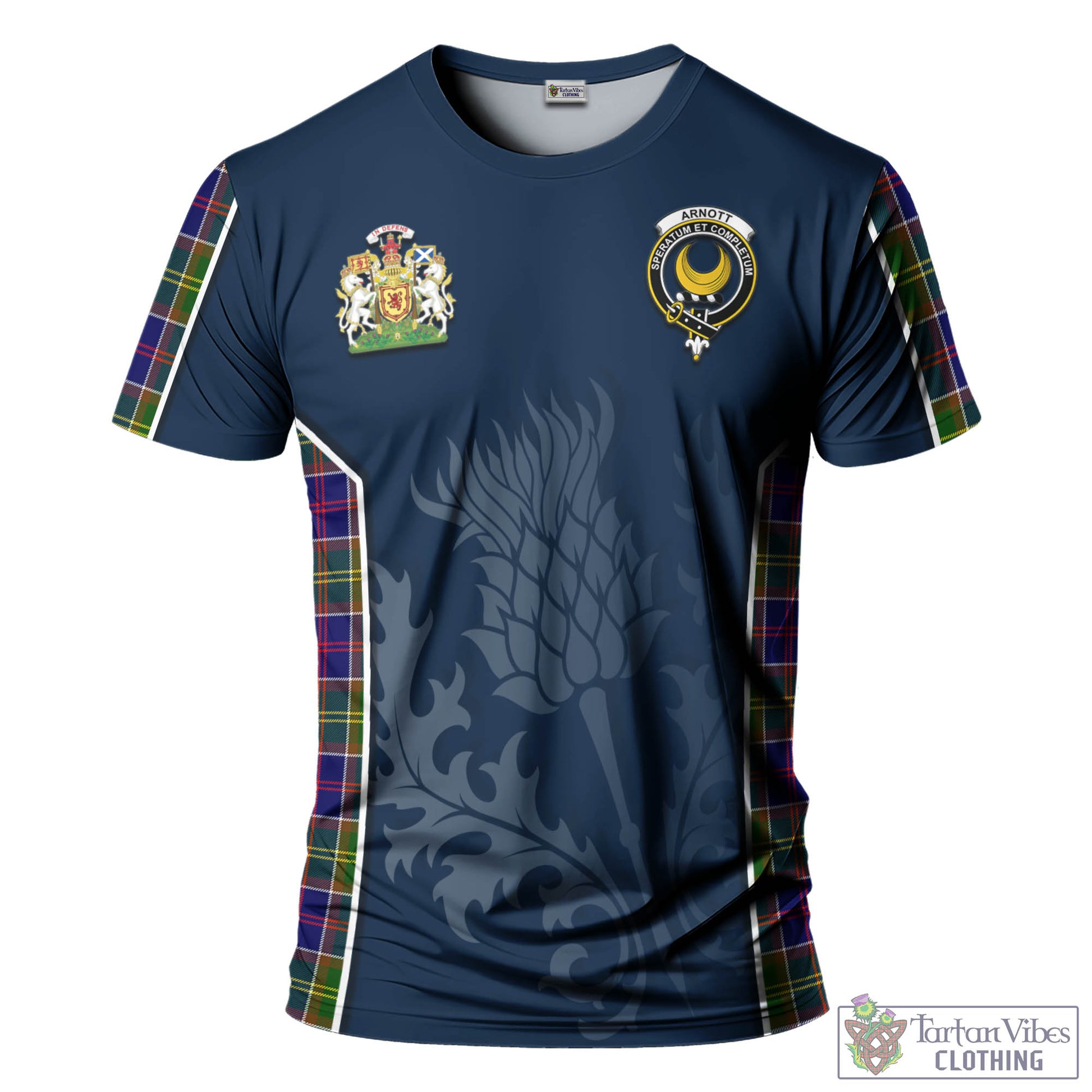 Tartan Vibes Clothing Arnott Tartan T-Shirt with Family Crest and Scottish Thistle Vibes Sport Style