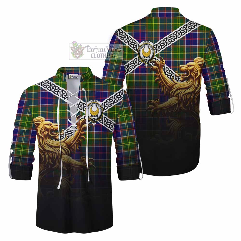 Arnott Crest Tartan Ghillie Kilt Shirt with Golden Lion Emblem Celtic Style - Tartan Vibes Clothing