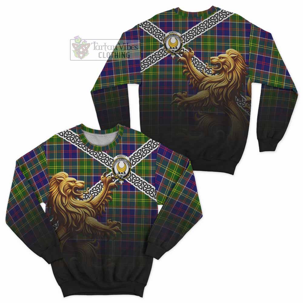 Arnott Crest Tartan Sweatshirt with Golden Lion Emblem Celtic Style - Tartan Vibes Clothing