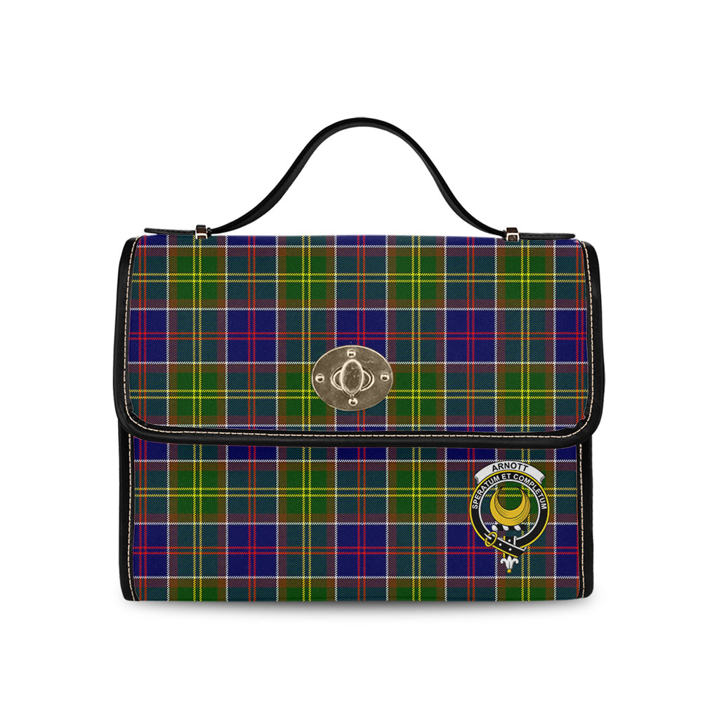 Arnott Tartan Leather Strap Waterproof Canvas Bag with Family Crest - Tartanvibesclothing