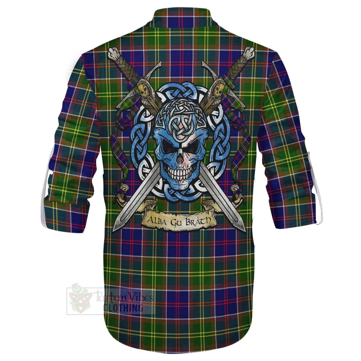 Arnott Tartan Ghillie Kilt Shirt with Family Crest Celtic Skull Style - Tartan Vibes Clothing