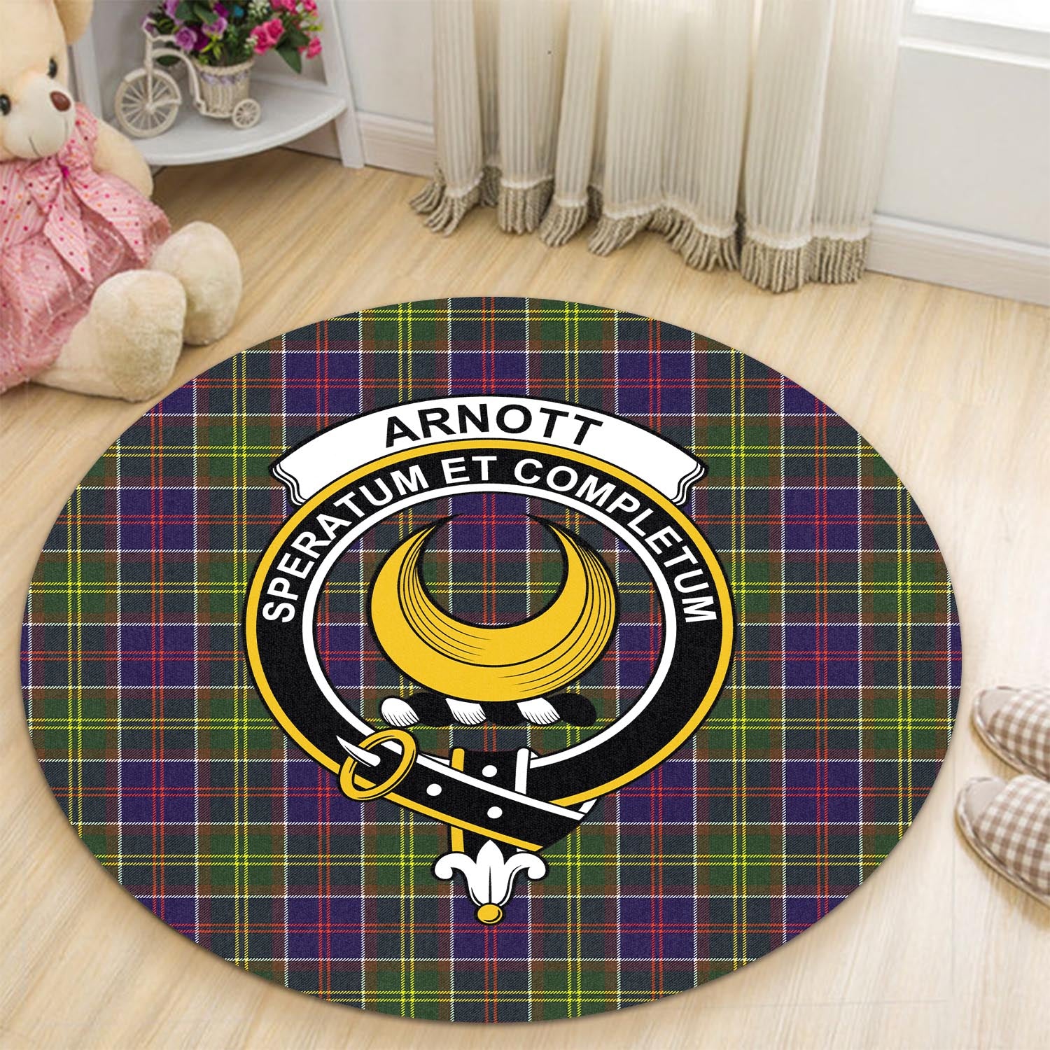 Arnott Tartan Round Rug with Family Crest - Tartan Vibes Clothing