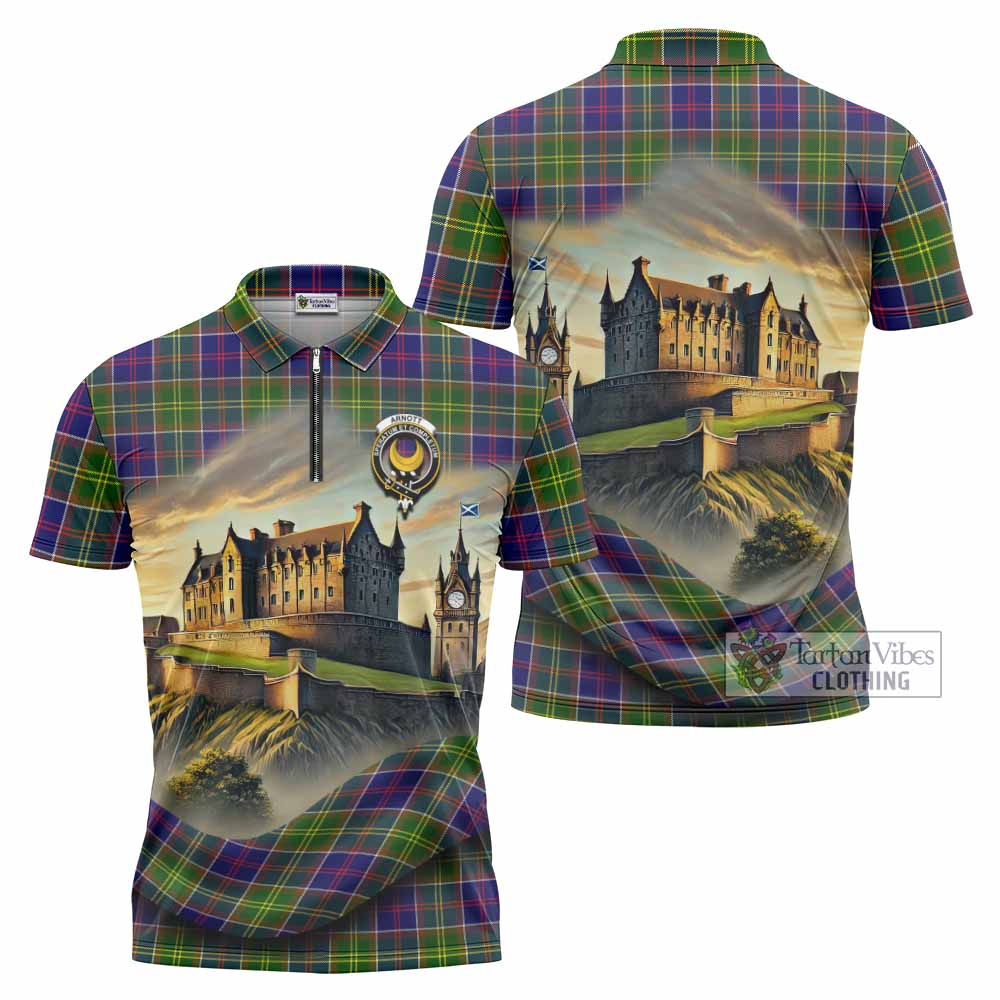 Arnott Tartan Family Crest Zipper Polo Shirt with Scottish Ancient Castle Style - Tartan Vibes Clothing
