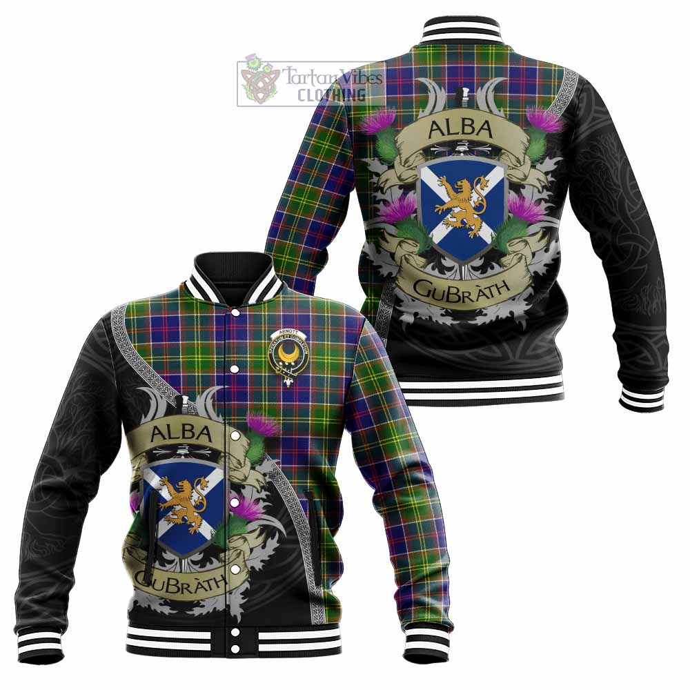 Arnott Tartan Family Crest Baseball Jacket Lion Rampant Royal Thistle Shield Celtic Inspired - Tartan Vibes Clothing