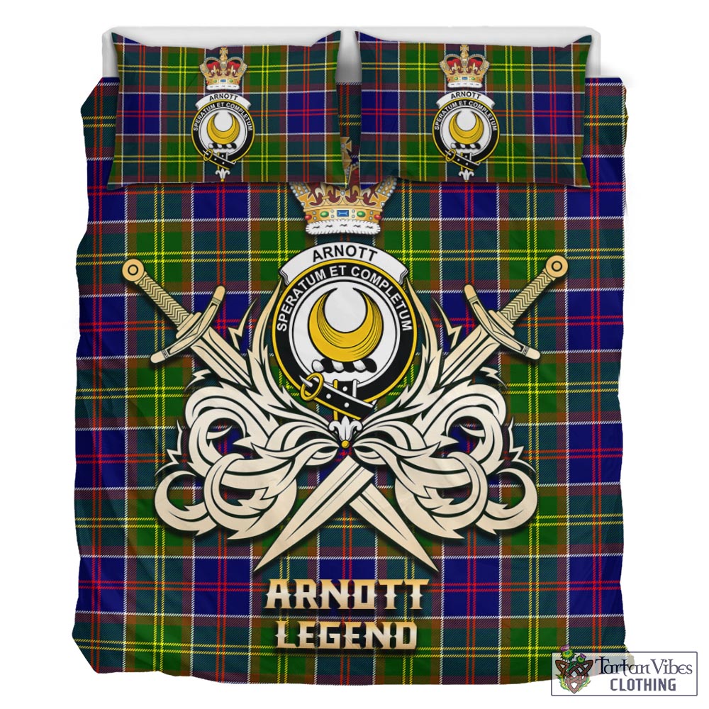 Tartan Vibes Clothing Arnott Tartan Bedding Set with Clan Crest and the Golden Sword of Courageous Legacy
