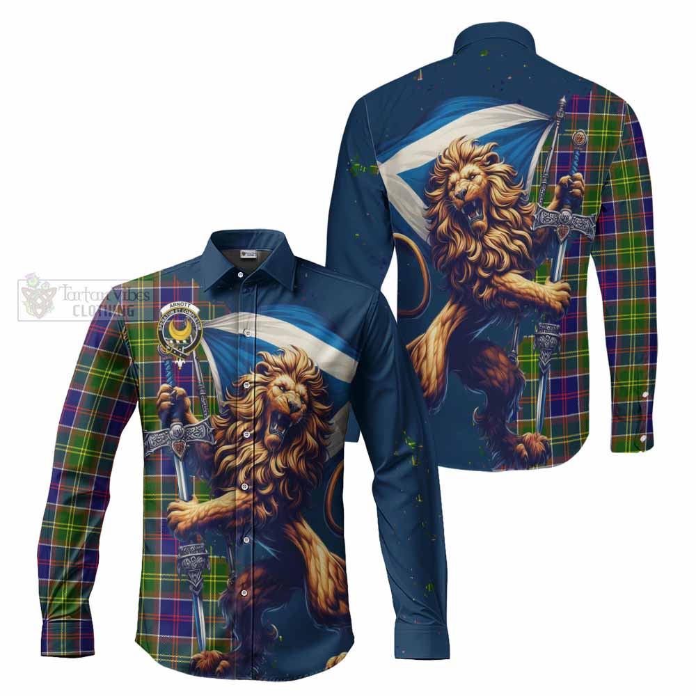 Arnott Tartan Family Crest Long Sleeve Button Shirt with Scottish Majestic Lion - Tartan Vibes Clothing